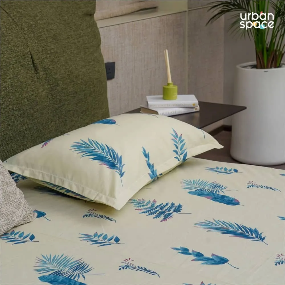 Fitted King Size Cotton Bedsheet - Fall Leaves - Milk White