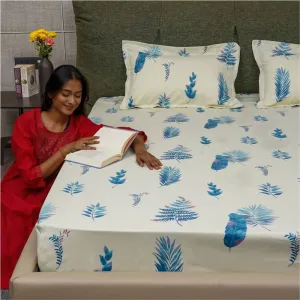 Fitted King Size Cotton Bedsheet - Fall Leaves - Milk White