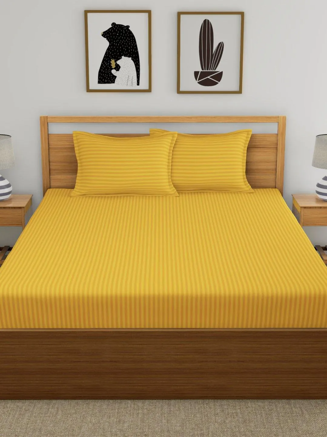 Fitted King Size Cotton Bedsheet - Mustard Color