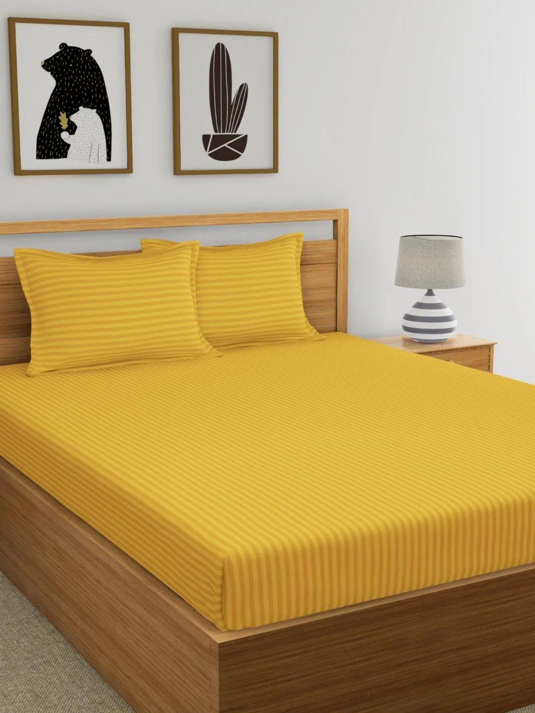 Fitted King Size Cotton Bedsheet - Mustard Color