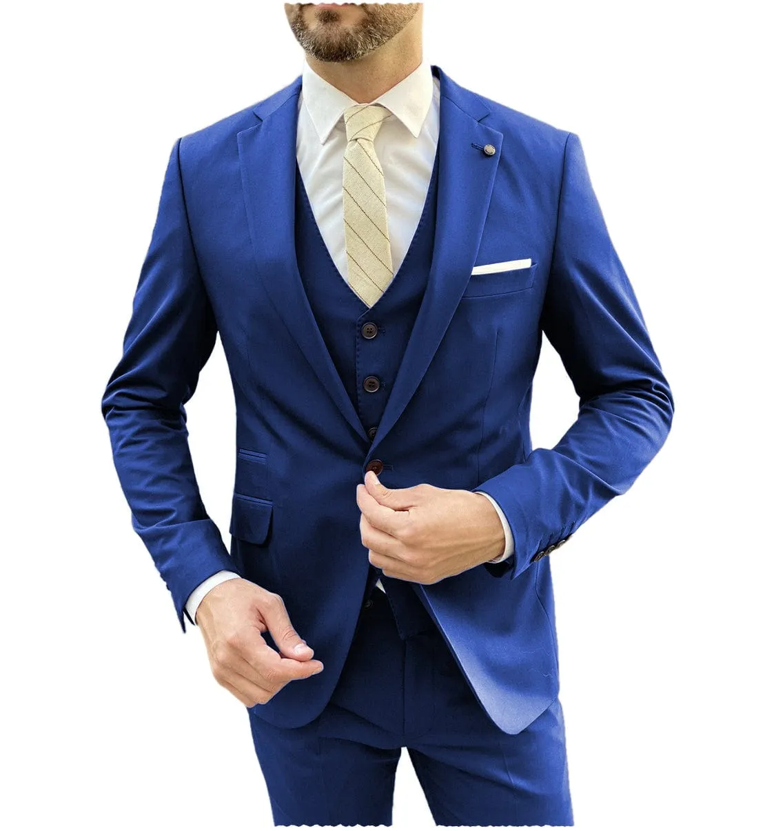 Flat Notch Lapel 3 Pieces Mens Suit (Blazer vest Pants)