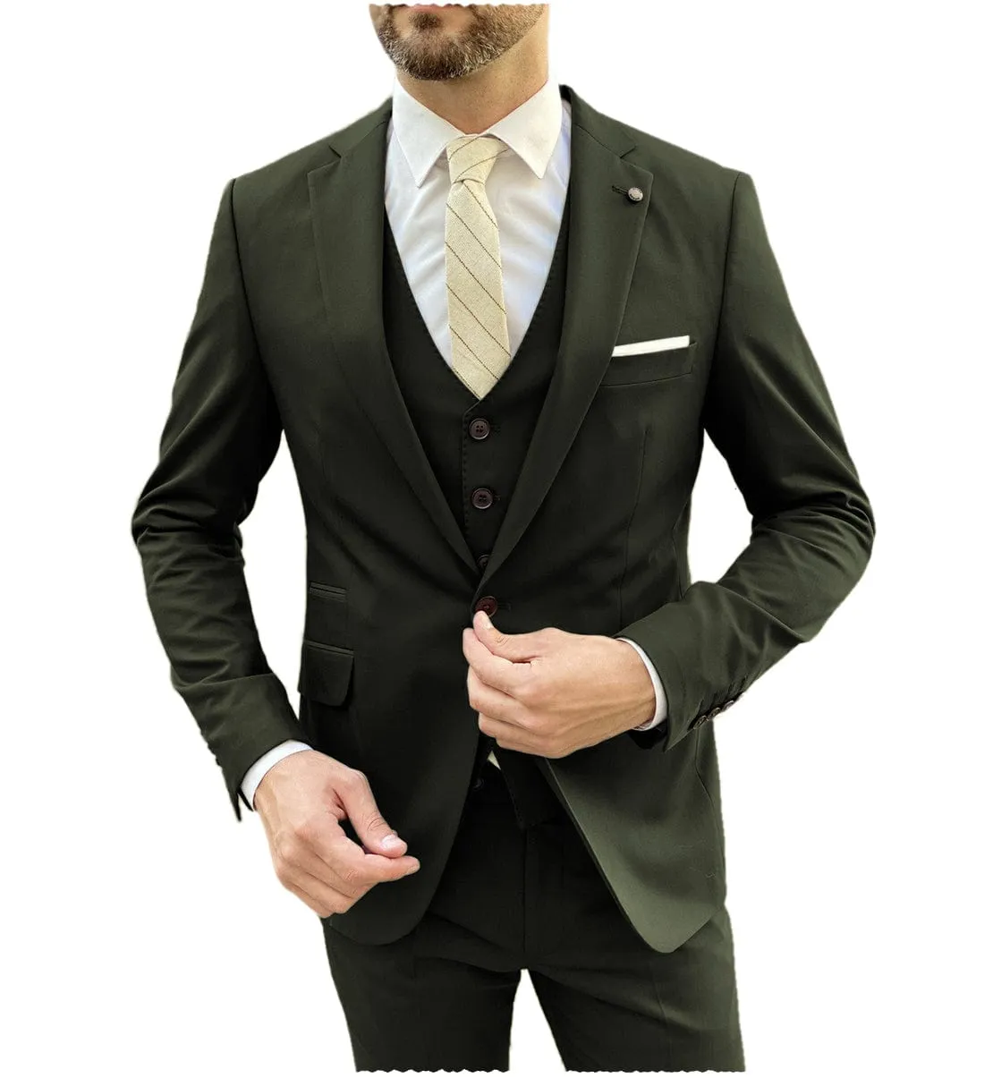 Flat Notch Lapel 3 Pieces Mens Suit (Blazer vest Pants)