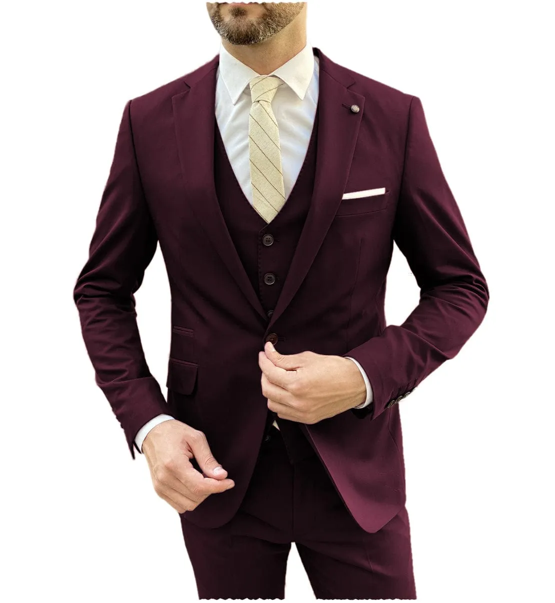 Flat Notch Lapel 3 Pieces Mens Suit (Blazer vest Pants)