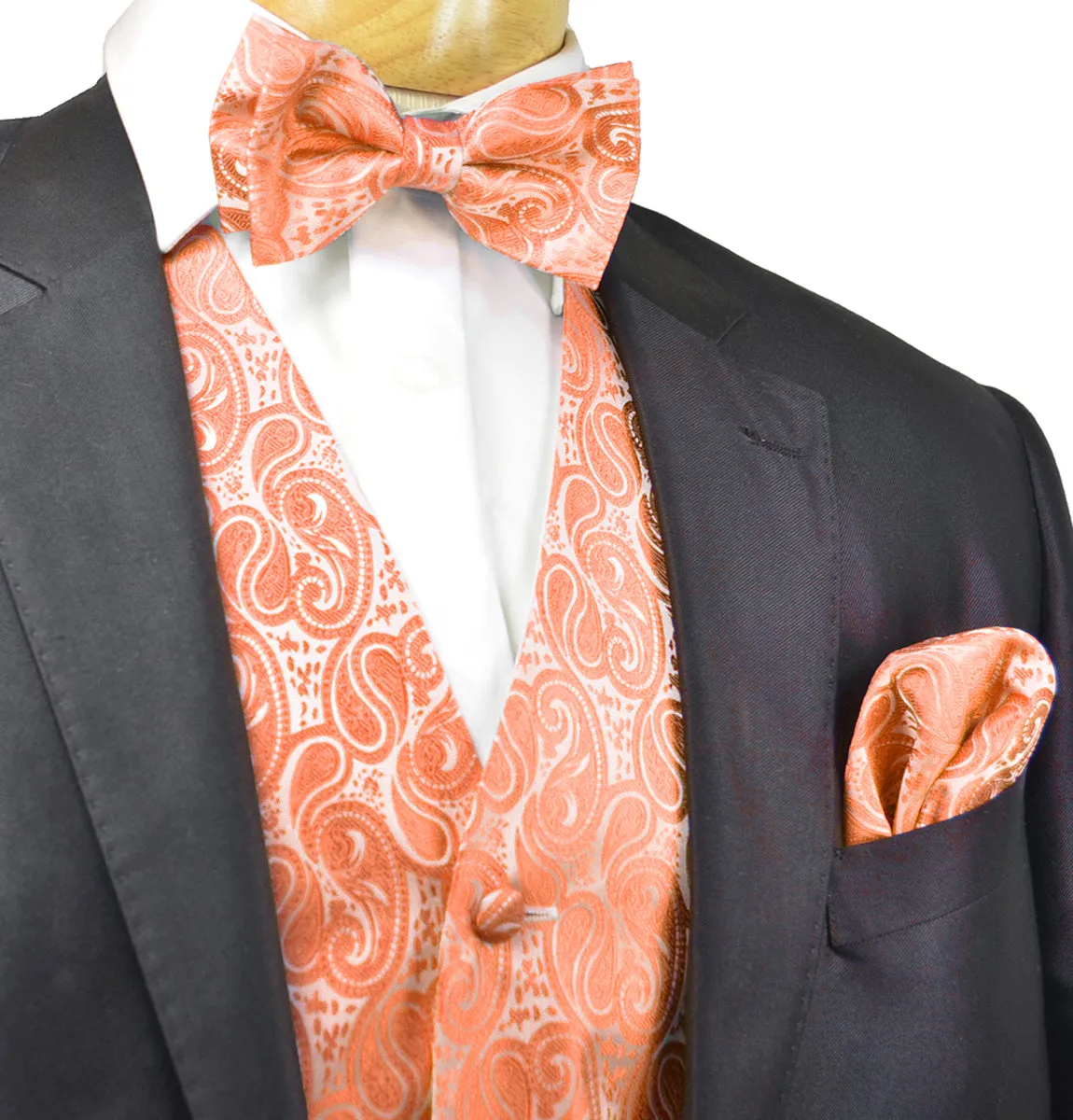 Formal Burnt Orange Paisley Tuxedo Vest Set