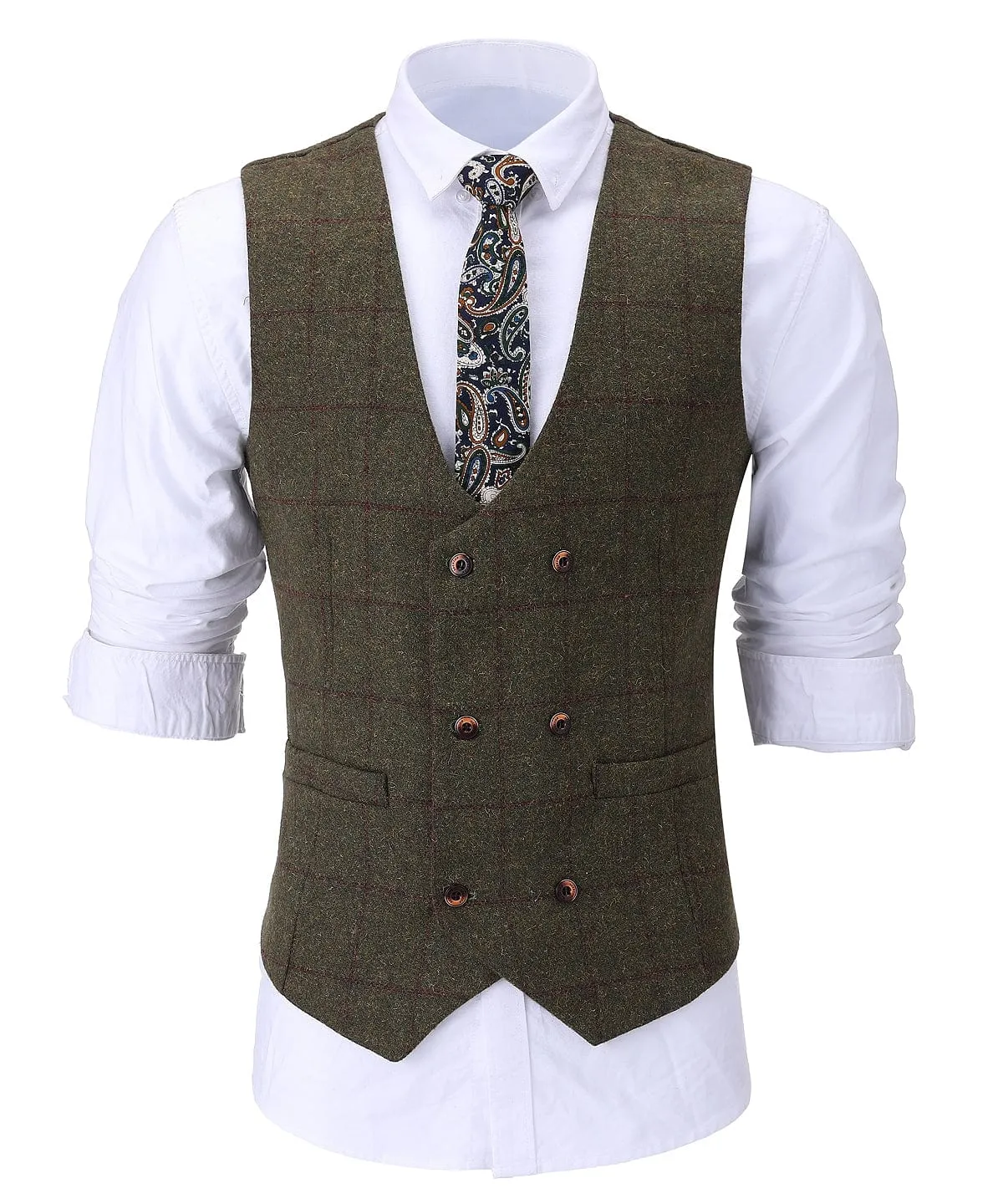 Formal Men's Business 3 Pieces Tweed Plaid Notch Lapel Suit Men for Wedding(Blazer vest Pants)