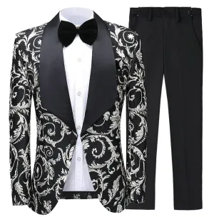 Formal Men's Suit Patterned Slim Fit 2 Piece Business Tuxedos (Blazer Pants)