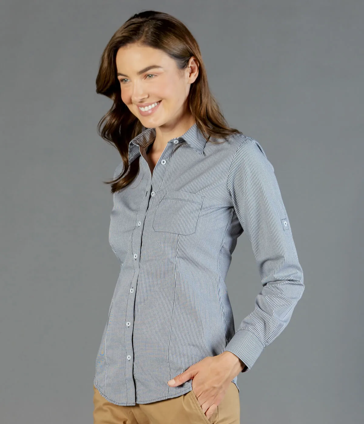 Gloweave Ladies Gingham Long Sleeve Casual Slim Fit Shirt (1637WHL)