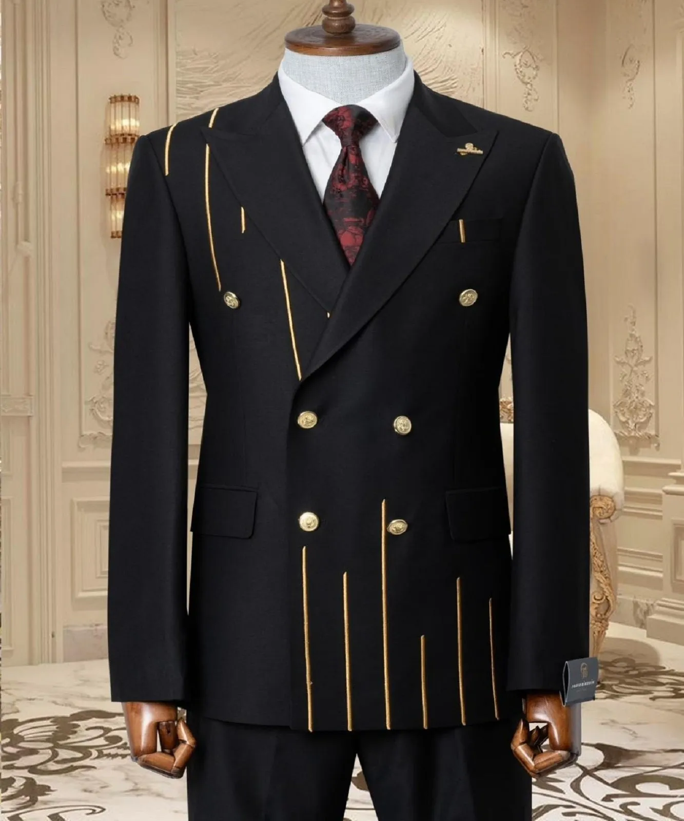 Gold Embroidered 2-piece Slim Fit Black Suit