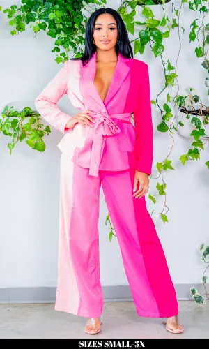 Got Her Own | Color Block Suit Set Pink