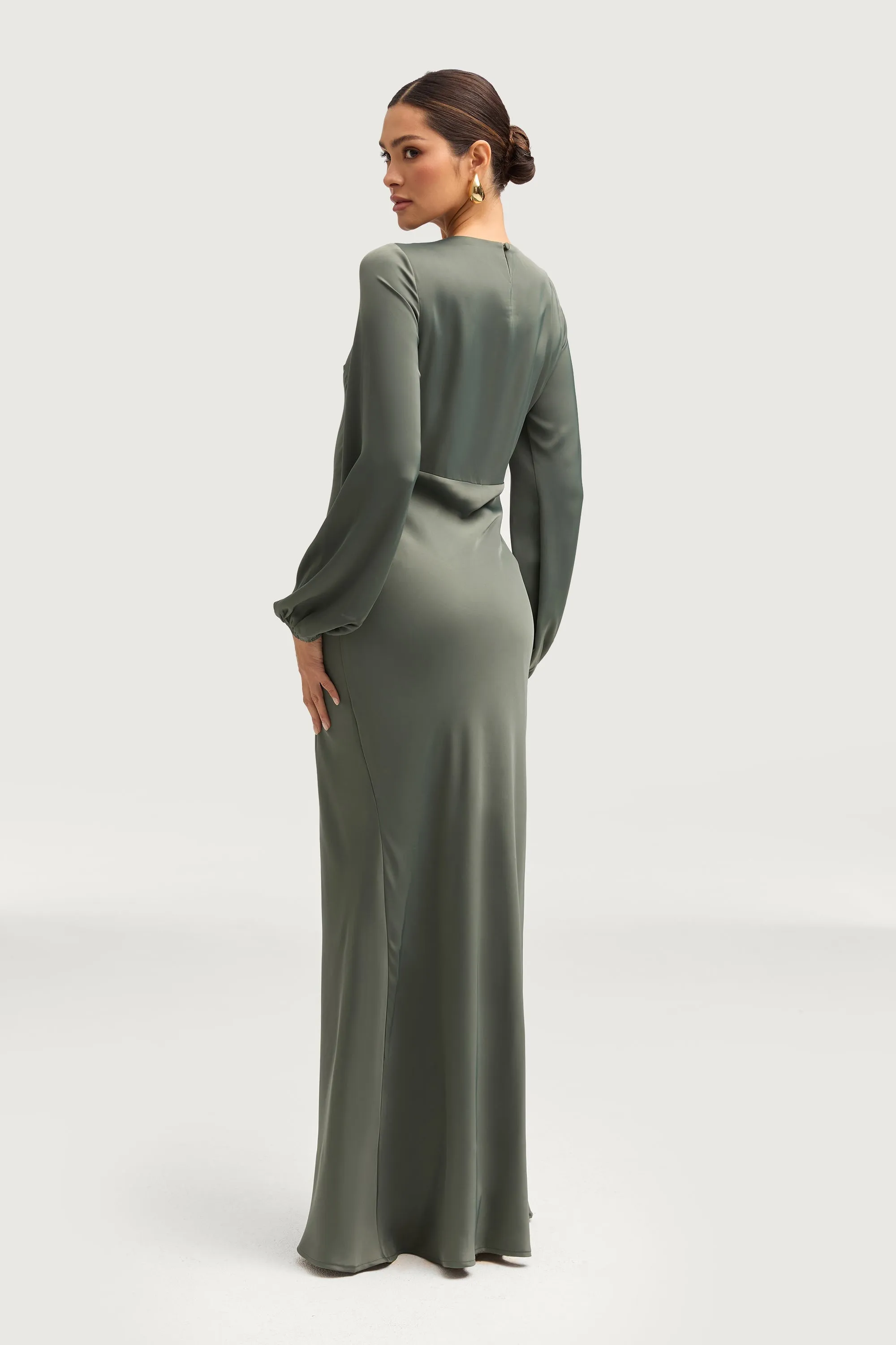 Kamila Satin Maxi Dress - Sage