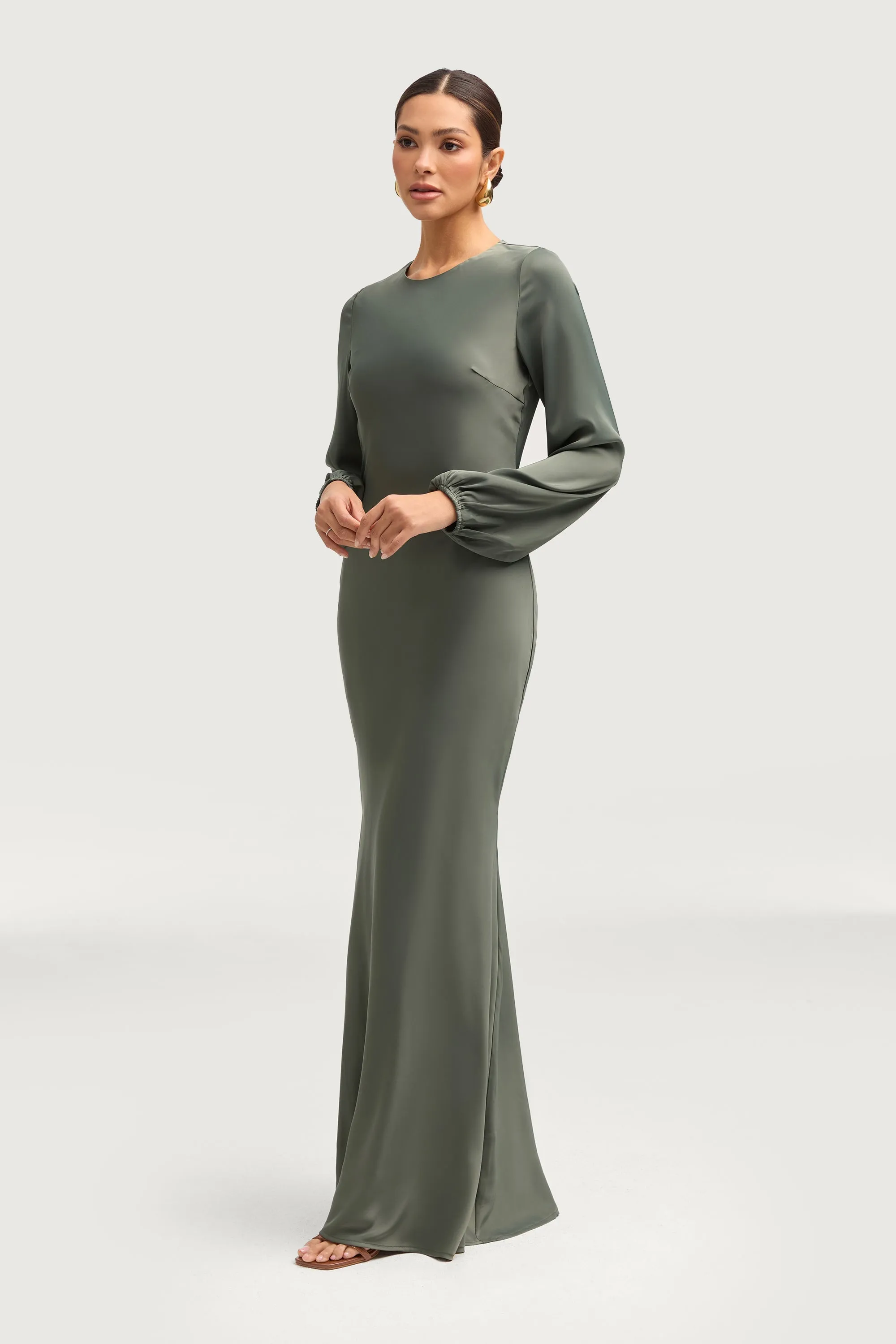 Kamila Satin Maxi Dress - Sage