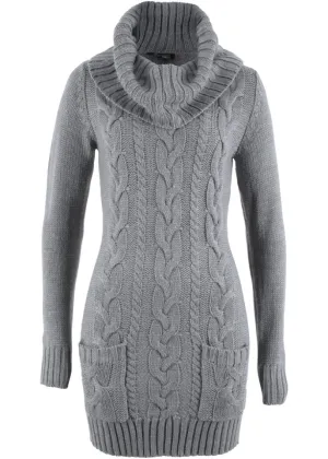 Knitted dress with turtleneck and patch pockets Bpc Bonprix Collection, gray