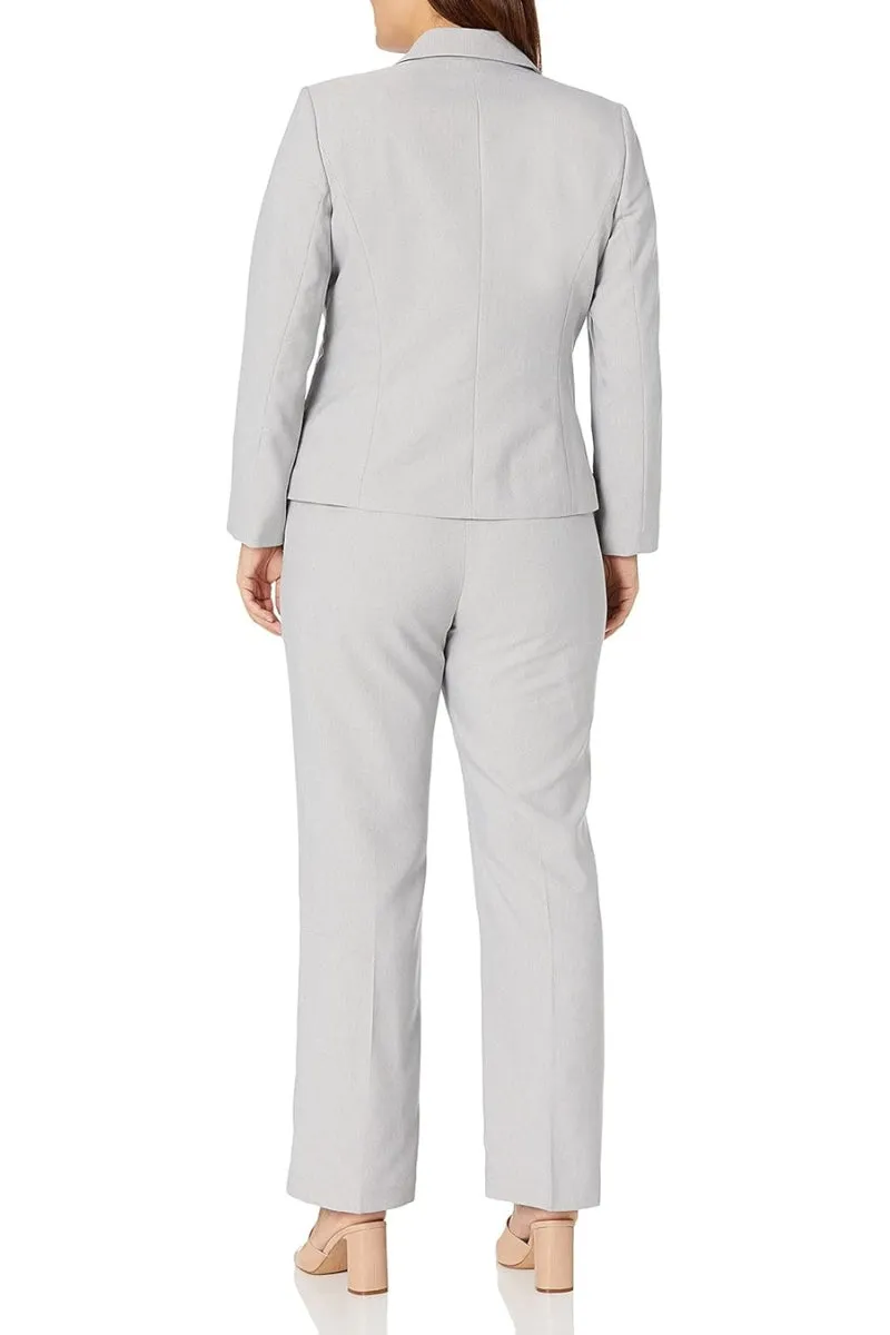 Le Suit 1 Button Mini Herringbone Pant Business Suit Pant Set (Plus Size)