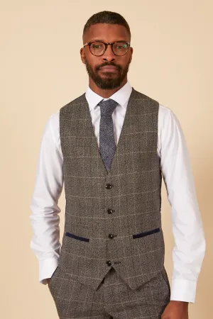 LEN SCOTT - Grey Tweed Check Waistcoat