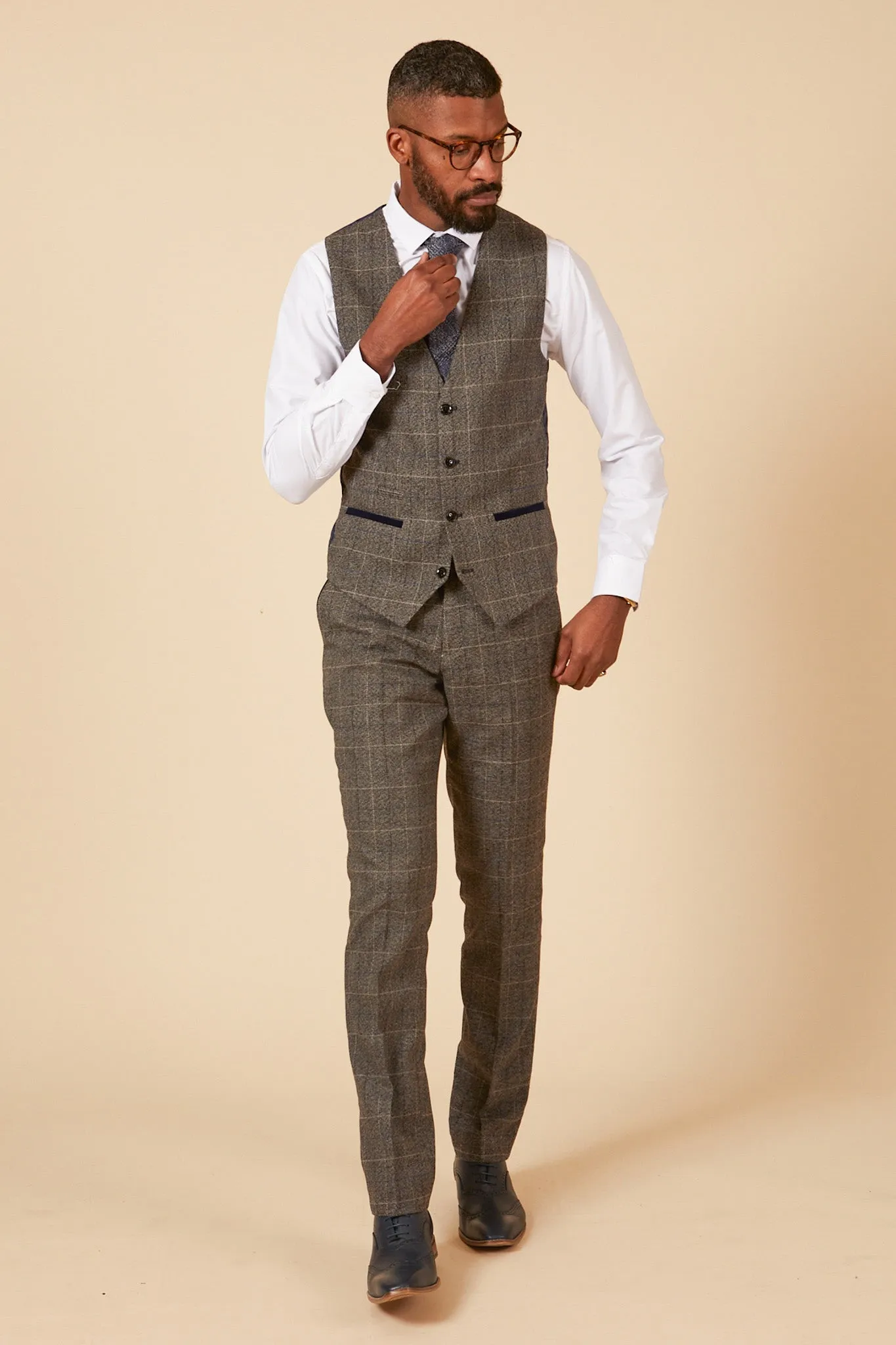 LEN SCOTT - Grey Tweed Check Waistcoat