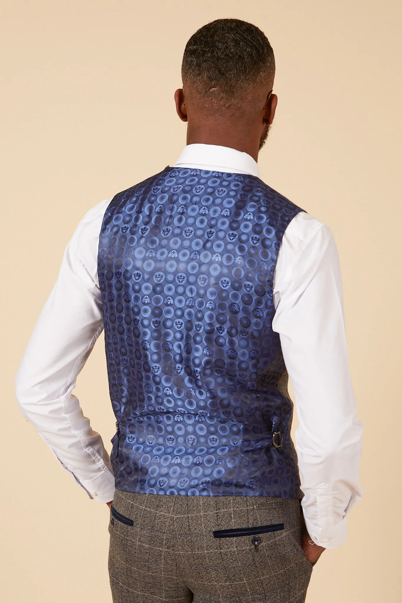 LEN SCOTT - Grey Tweed Check Waistcoat