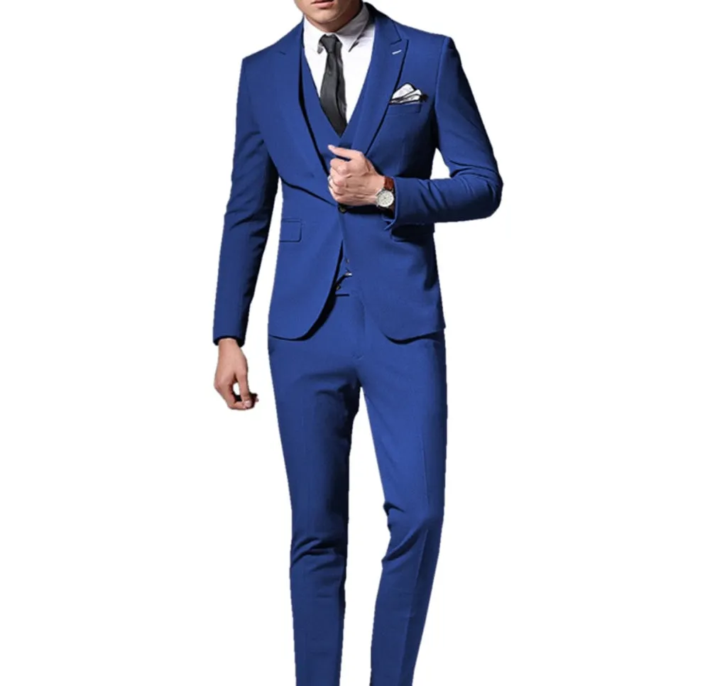 Men Suit 3 Pieces Peak Lapel Single Breasted Jacket (Blazer vest Pants)