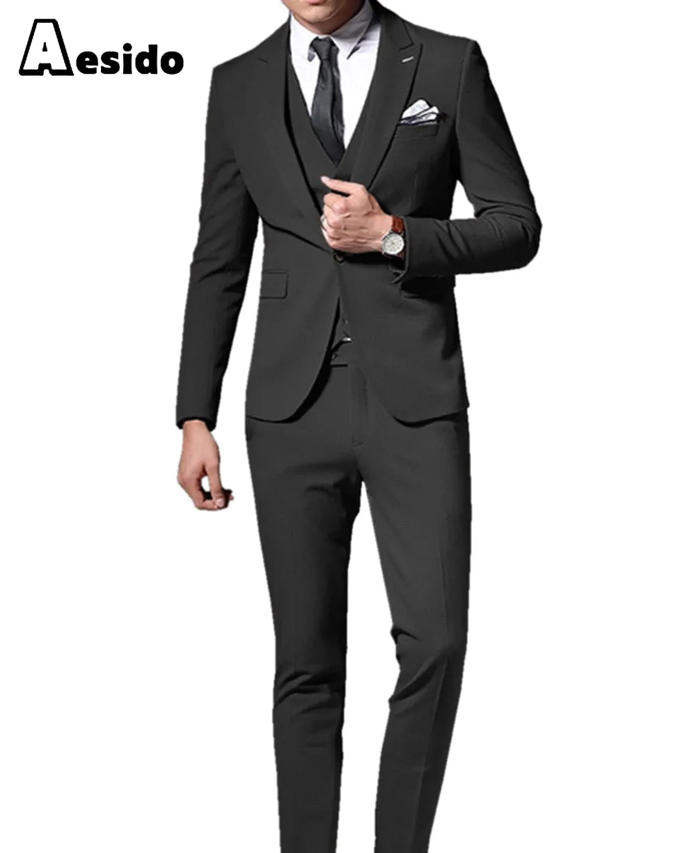 Men Suit 3 Pieces Peak Lapel Single Breasted Jacket (Blazer vest Pants)