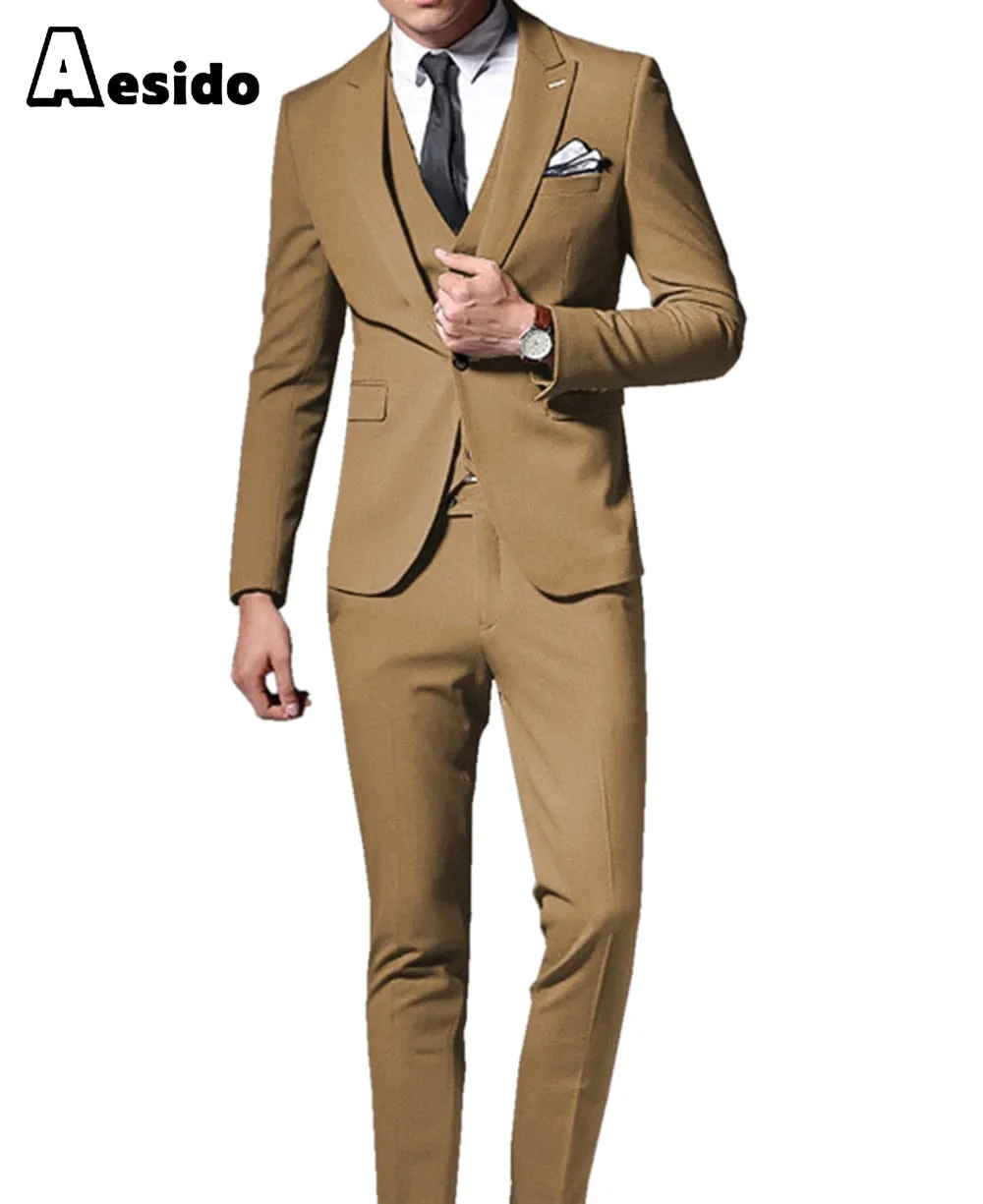 Men Suit 3 Pieces Peak Lapel Single Breasted Jacket (Blazer vest Pants)