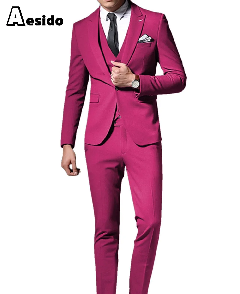 Men Suit 3 Pieces Peak Lapel Single Breasted Jacket (Blazer vest Pants)