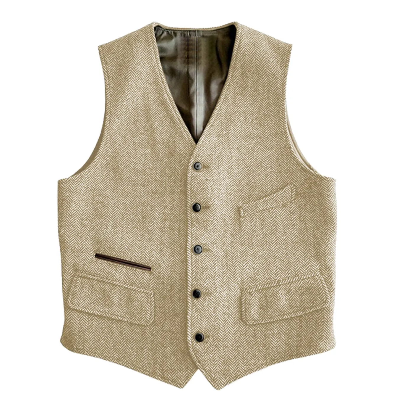 Men‘s Business Casual Single Breaste V Neck Tweed Waistcoat