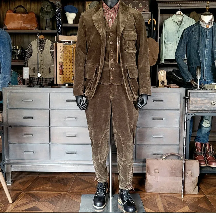 Men's Corduroy Safari Suit Jacket Brown