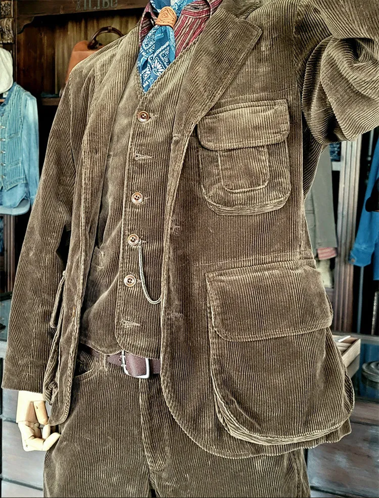 Men's Corduroy Safari Suit Jacket Brown