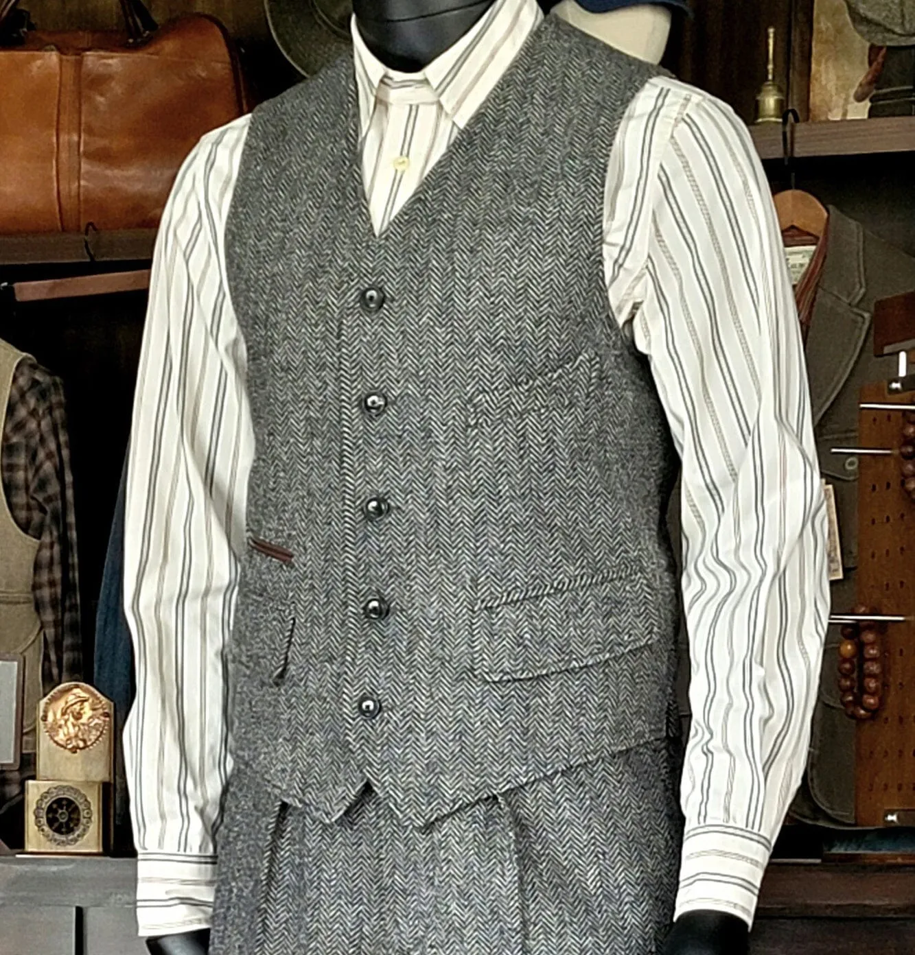 Men's Flat Herringbone v Neck 2 Pieces（Waistcoat Pants）