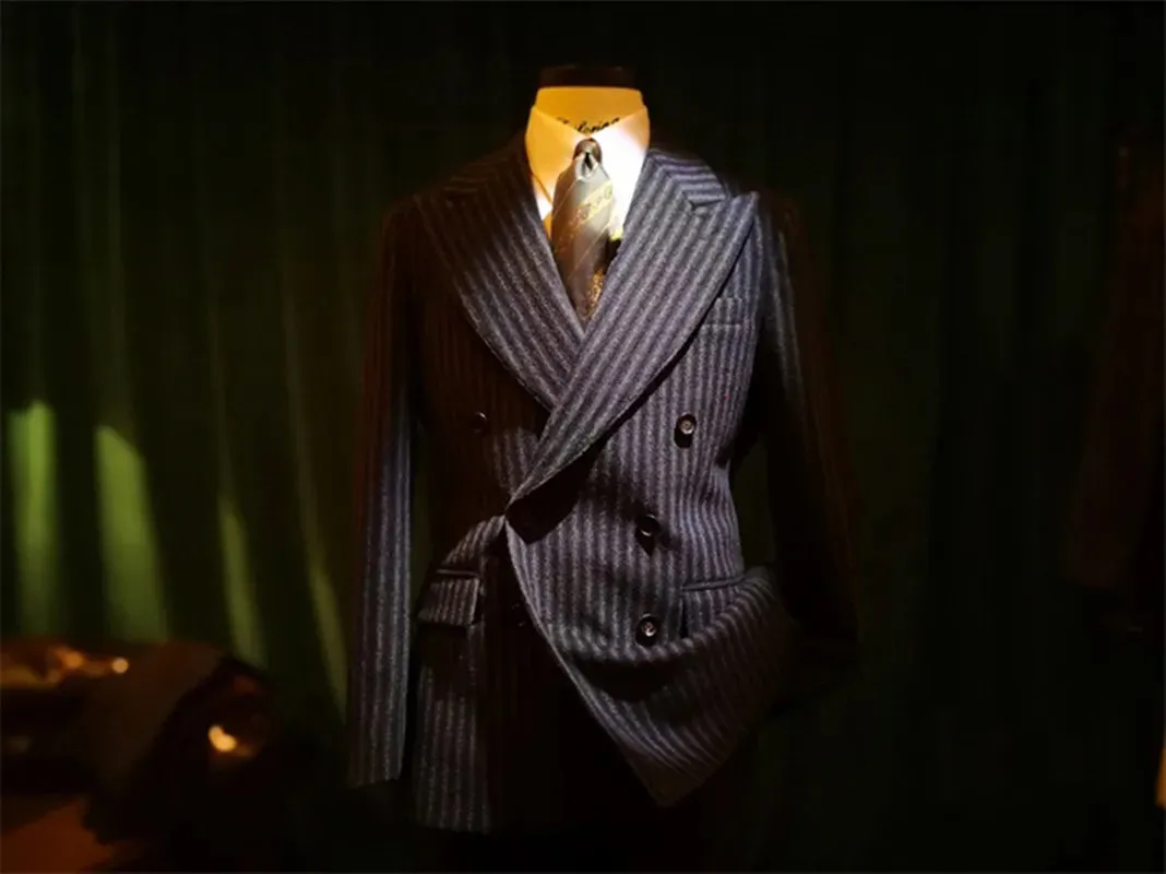 Men's Striped Tweed Double-breasted Suit Jacket Blazer - Classic Vintage Wedding Dress