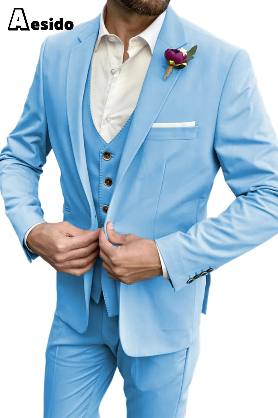 Men's Suit 3 Piece Single Button Notch Lapel Blazer For Wedding