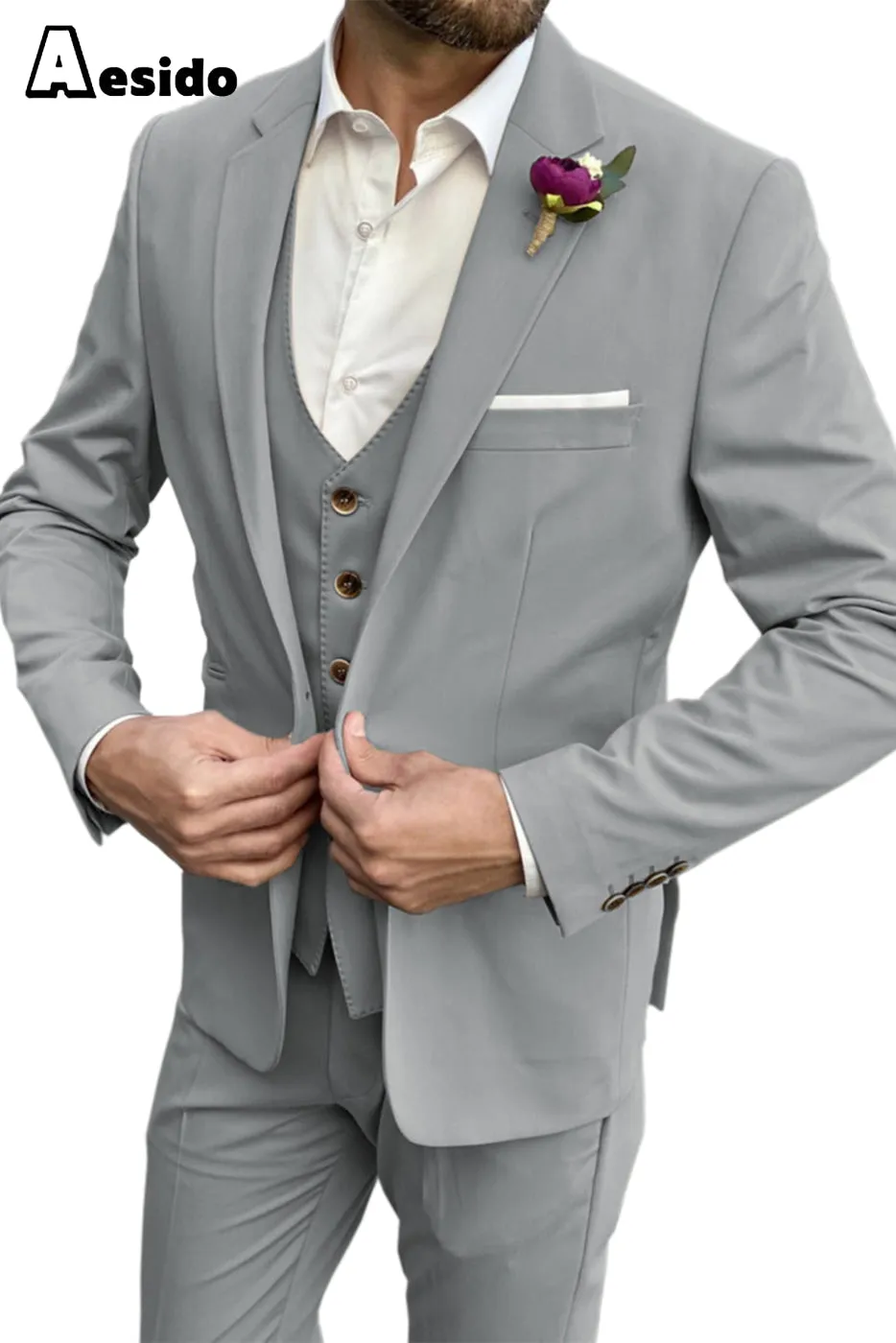 Men's Suit 3 Piece Single Button Notch Lapel Blazer For Wedding