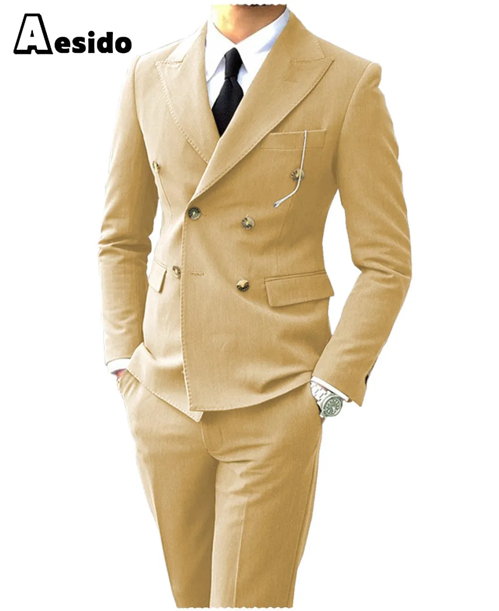 Men's Suit Peak Lapel Double Breasts Jacket(Blazer Pants)