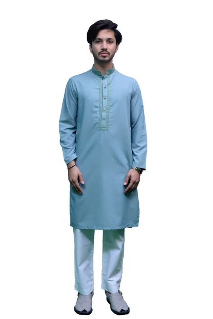 Mens Yarn-Dyed Chambray Fabric Kurta