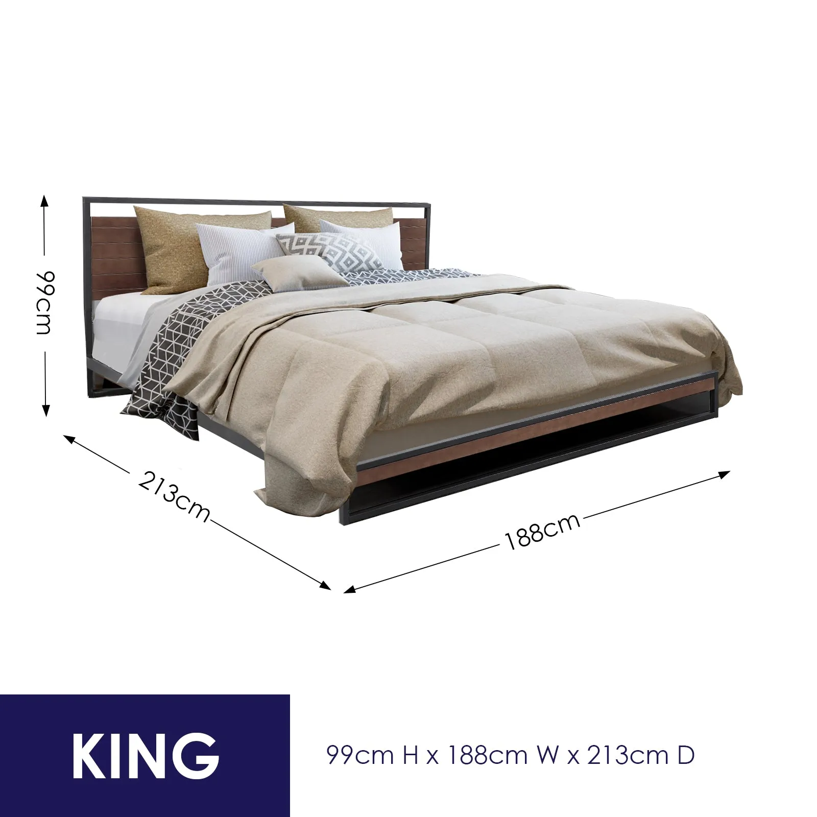 Milano Decor Azure Bed Frame with Headboard - Black - King