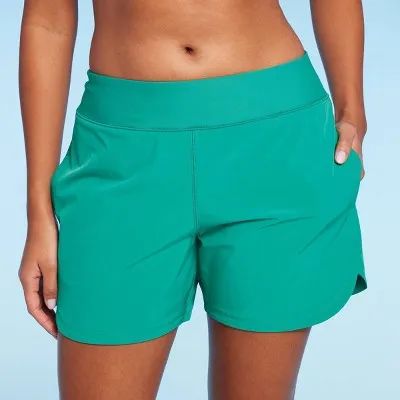 New - Lands' End Women's 5" UPF 50 Swim Shorts - Green XL