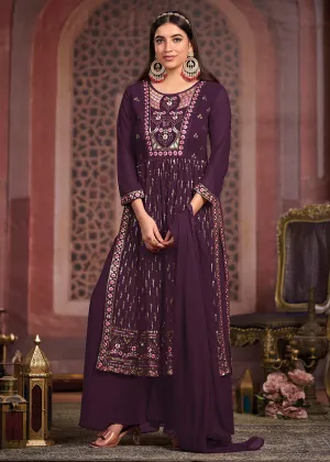 Nyra Cut Style Elegant Purple Festive Palazzo Suit