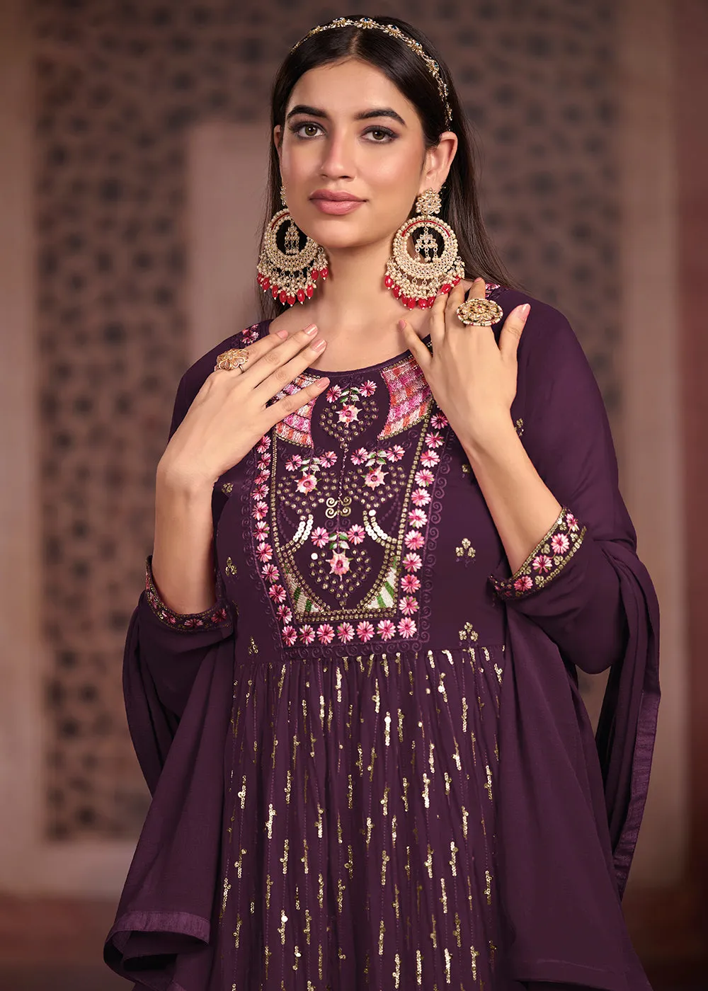 Nyra Cut Style Elegant Purple Festive Palazzo Suit