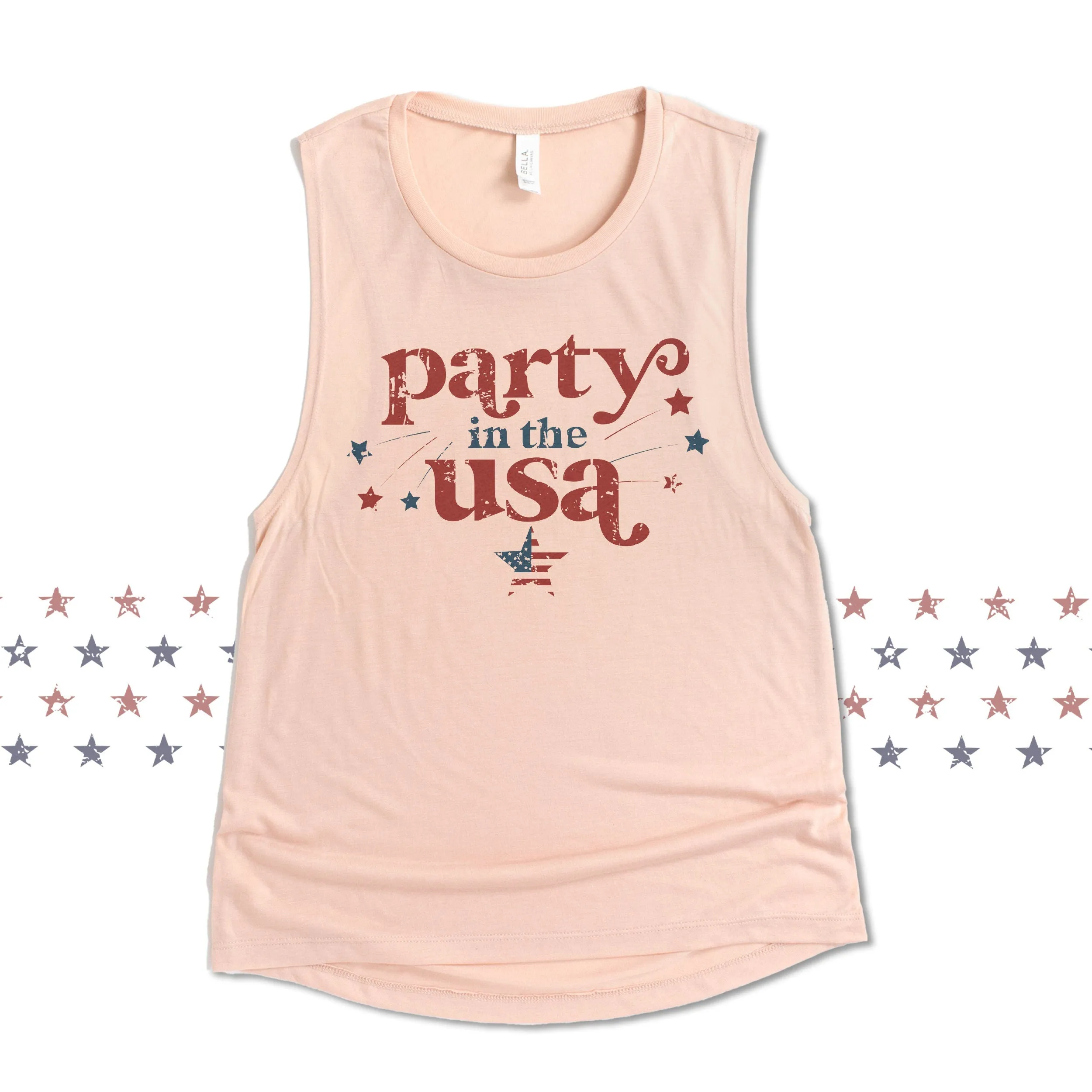 party in the usa 4th of july tank top patriotic fourth of july womens muscle tank top fourth of july shirts bella 8803 red white and blue