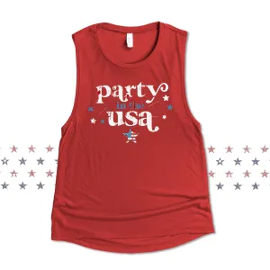 party in the usa 4th of july tank top patriotic fourth of july womens muscle tank top fourth of july shirts bella 8803 red white and blue