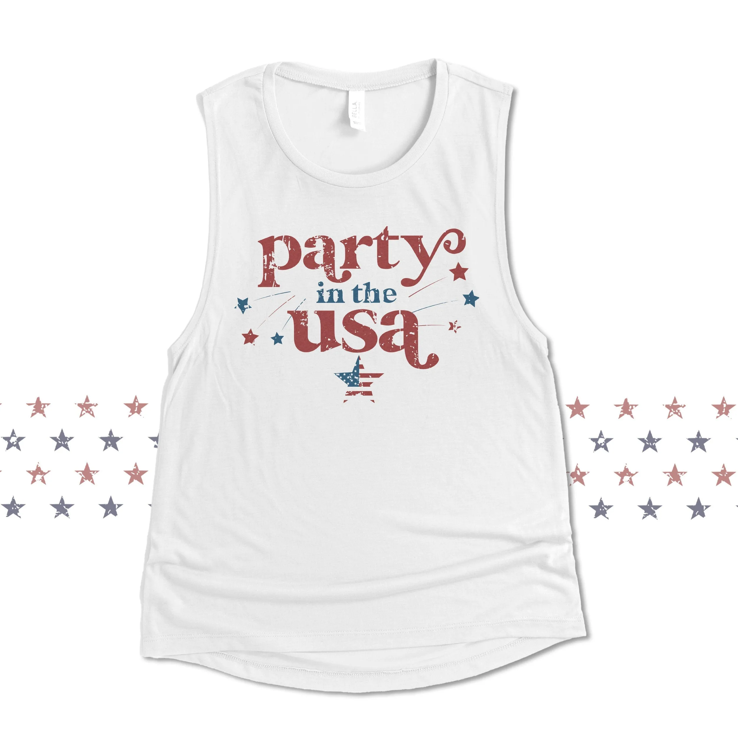 party in the usa 4th of july tank top patriotic fourth of july womens muscle tank top fourth of july shirts bella 8803 red white and blue