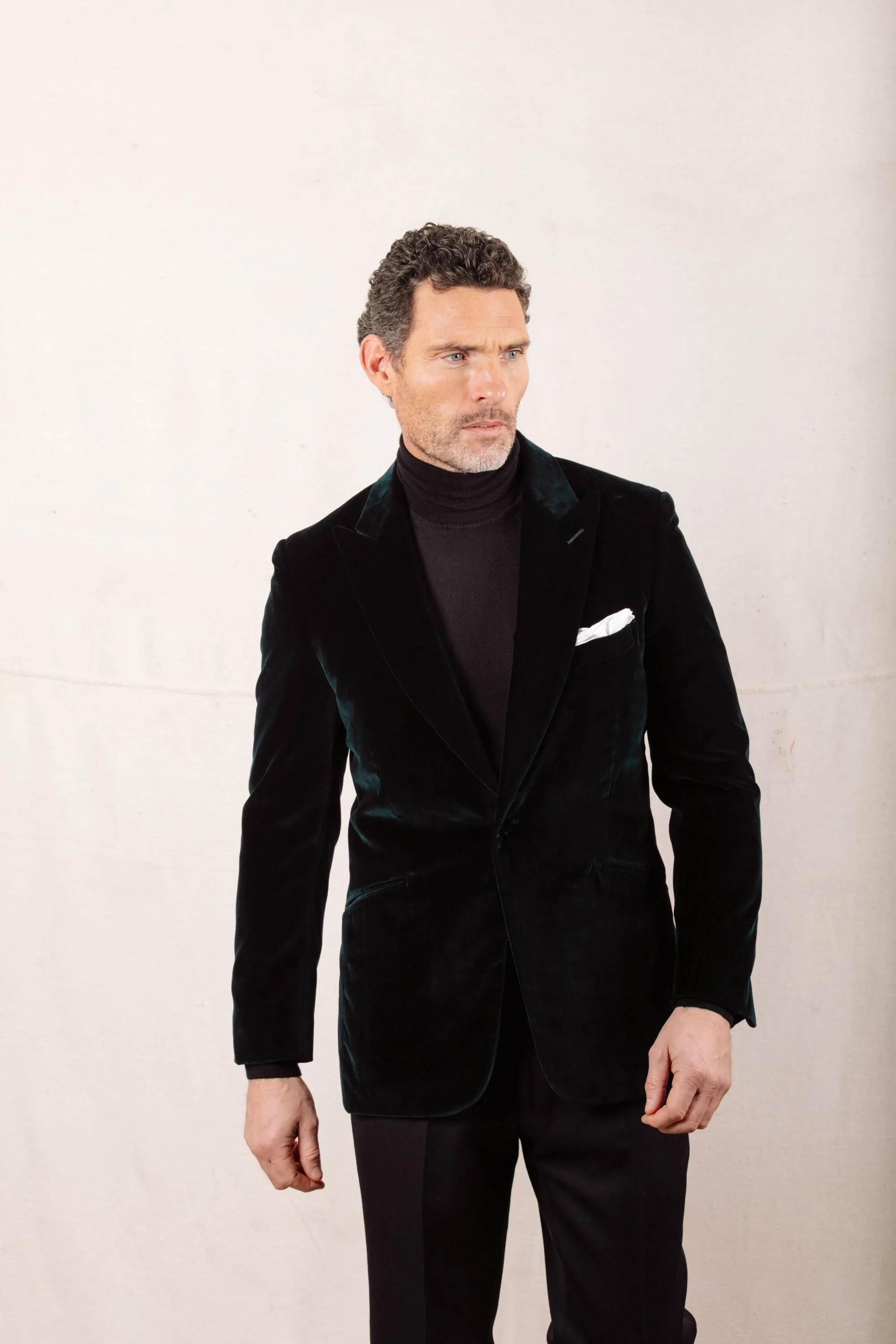 Peak Lapel Jacket in Black Velvet