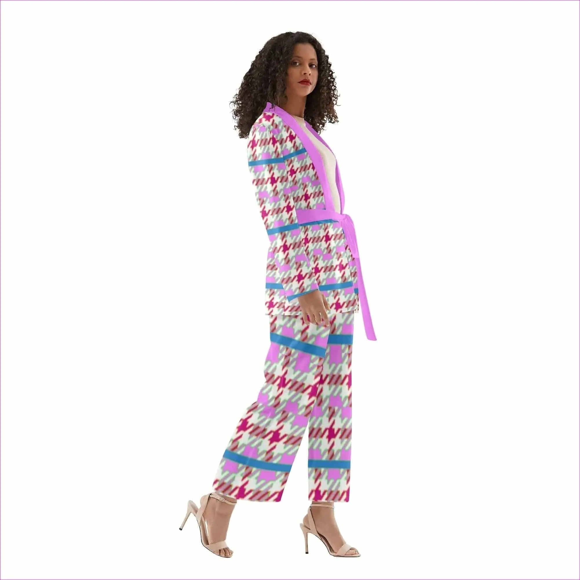 Pink Houndstooth Womens Suit