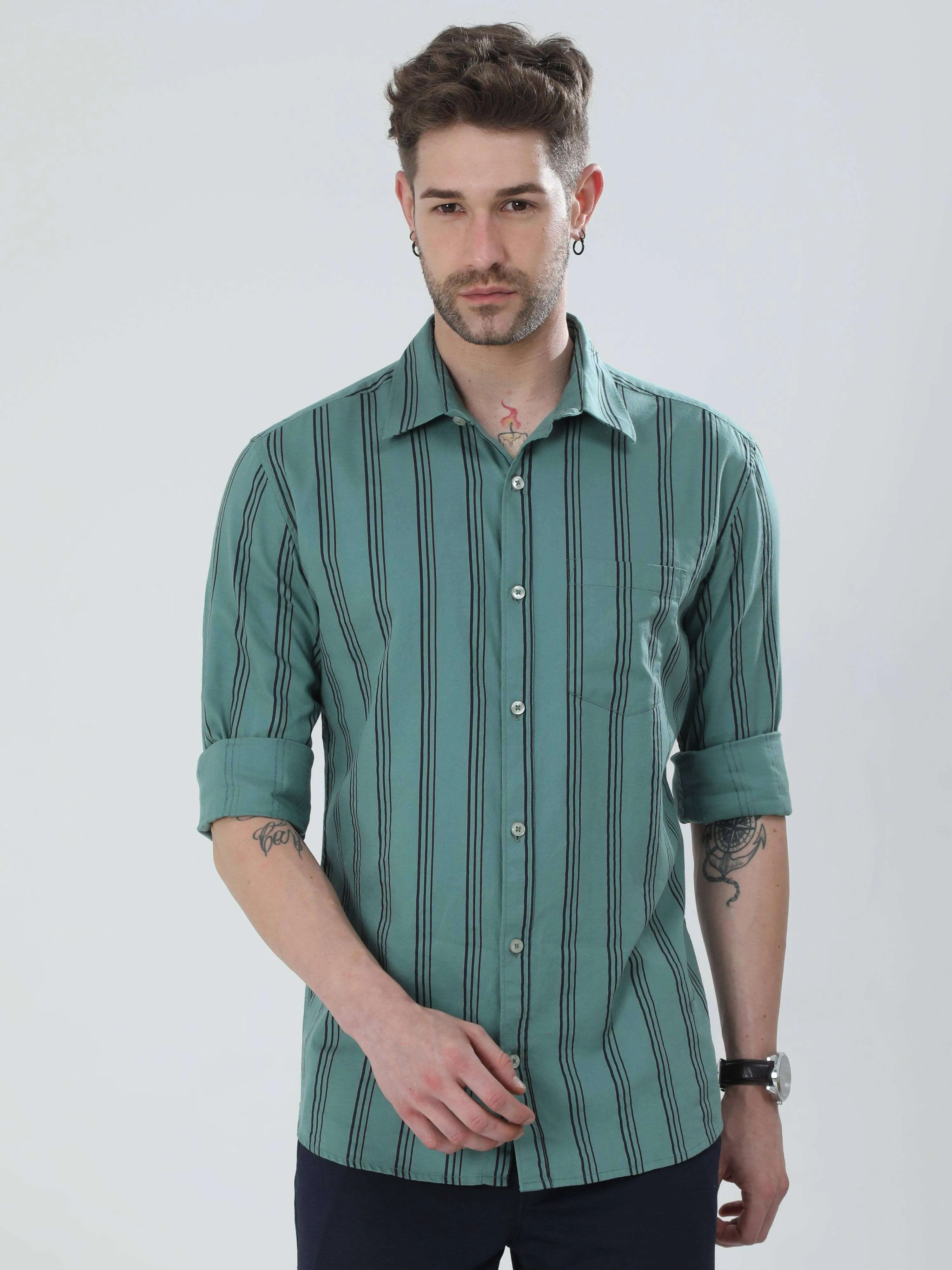 Pistachio Green Striped Shirt