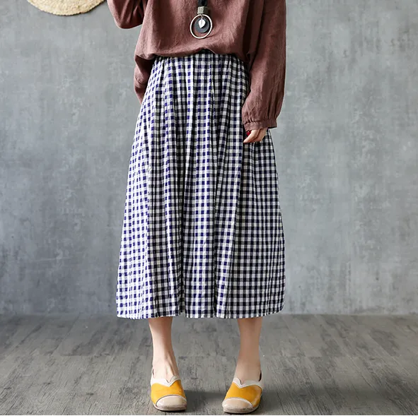 Plaid Casual Cotton linen loose fitting Women's Skirts  DZA2005263