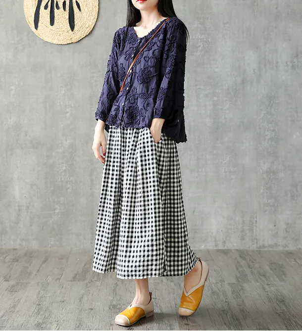 Plaid Casual Cotton linen loose fitting Women's Skirts  DZA2005263