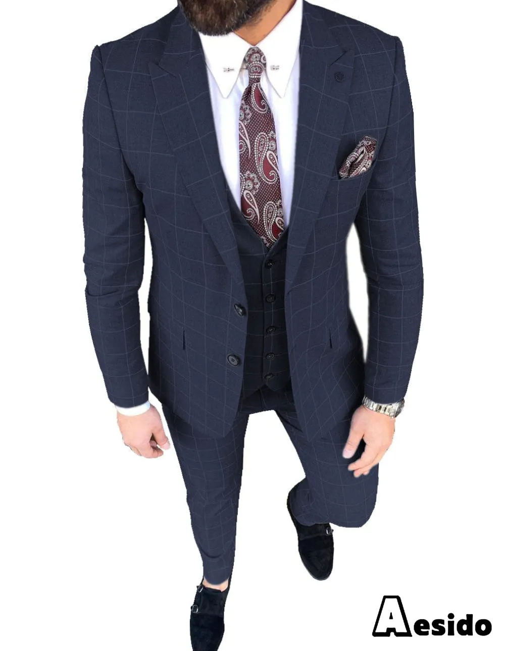 Plaid Peak Lapel 3 Pieces Mens Suit (Blazer vest Pants)