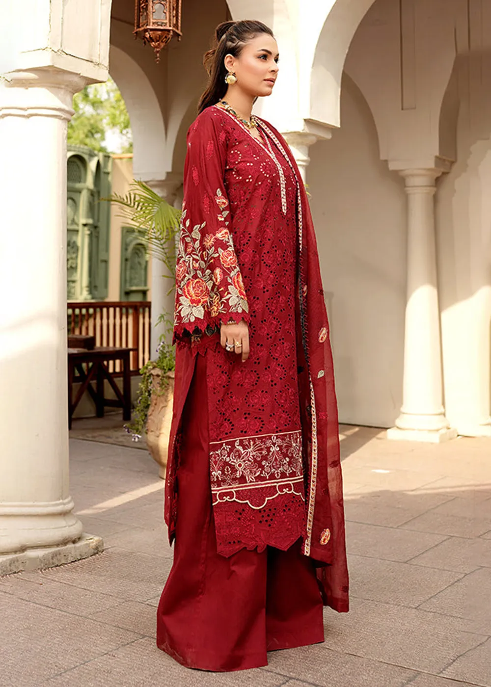 Red Lawn Dress - Bahaar Luxury Lawn '23 by Mariyam's - Leelah B-1012