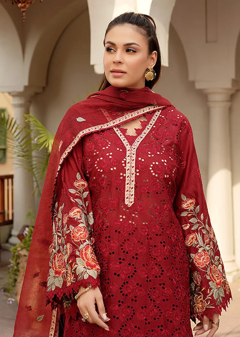 Red Lawn Dress - Bahaar Luxury Lawn '23 by Mariyam's - Leelah B-1012