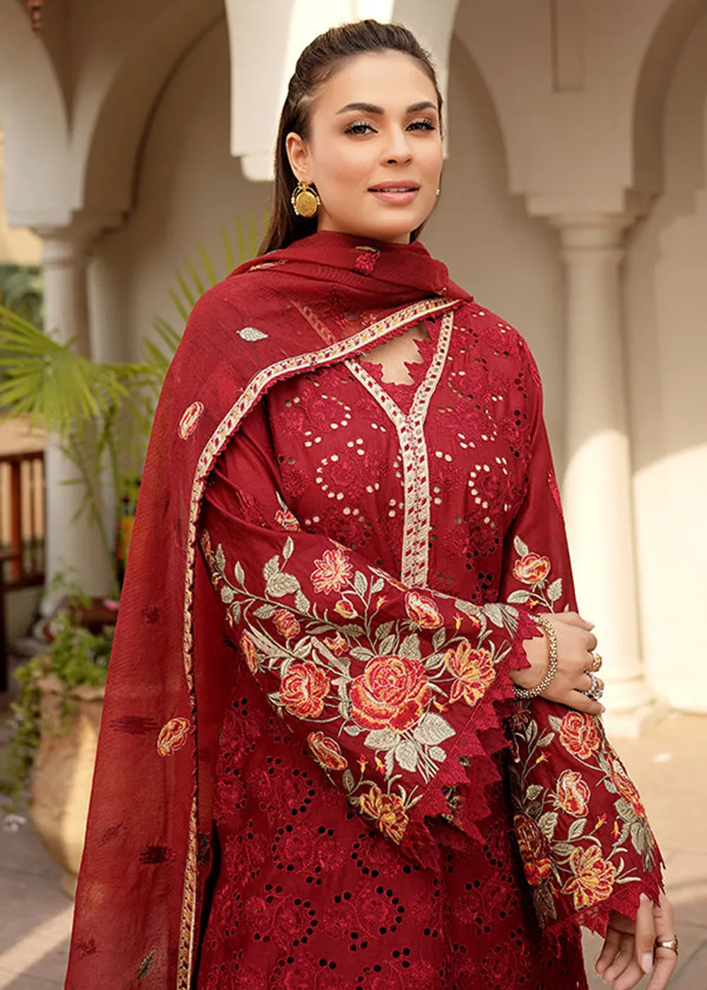 Red Lawn Dress - Bahaar Luxury Lawn '23 by Mariyam's - Leelah B-1012