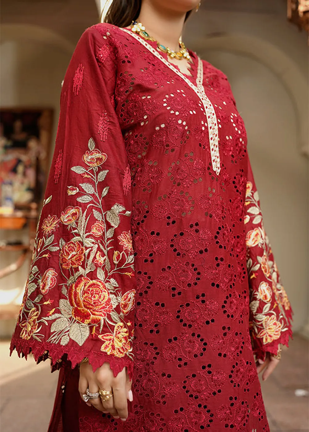 Red Lawn Dress - Bahaar Luxury Lawn '23 by Mariyam's - Leelah B-1012